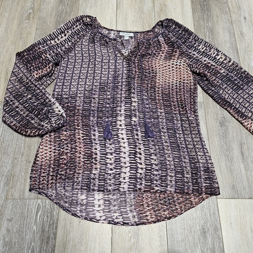 Dress Barn Embellished Beaded V Neck Tassels Peasant Blouse Women's Small Purple